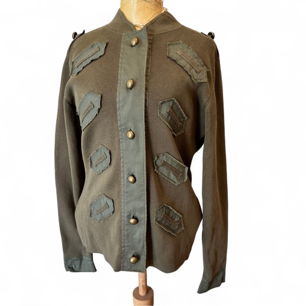 lulu Military Style Patch‎ Sweater XS Olive Green Bronze Chunky Buttons